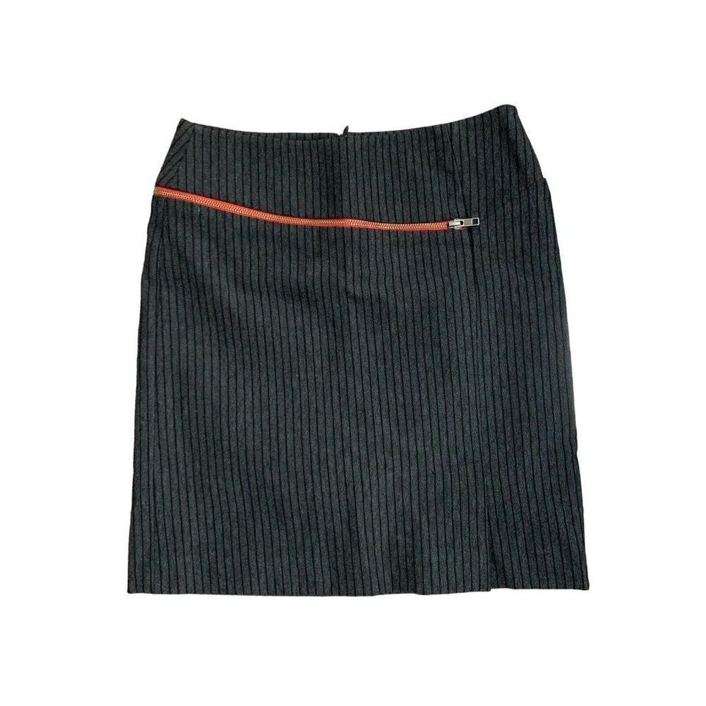 donna degnan gray black red striped pencil skirt 2 Xs